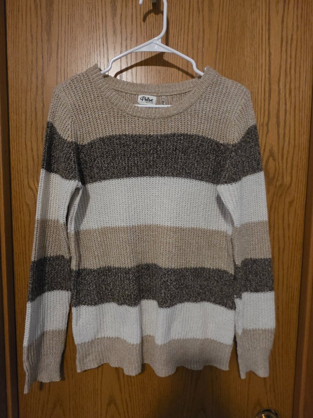 The Pulse Boutique Staccato Neutral Striped Knit Sweater – Size Medium